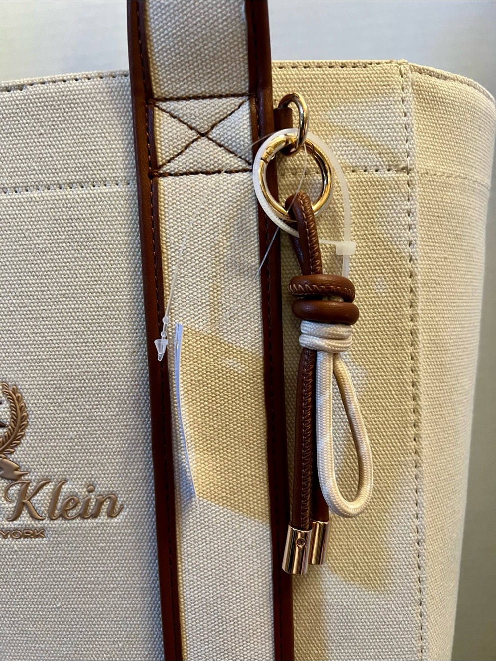 Anne Klein Cream Canvas Tote with Brown Trim and Double Handles - Picture 5 of 10